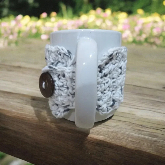 Crochet Cup Cozy White and Black Coffee Mug or Tea Warmer - Picture 2 of 6